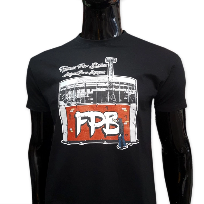 High quality elastic black tshirt with big multicoloured FPB screen print